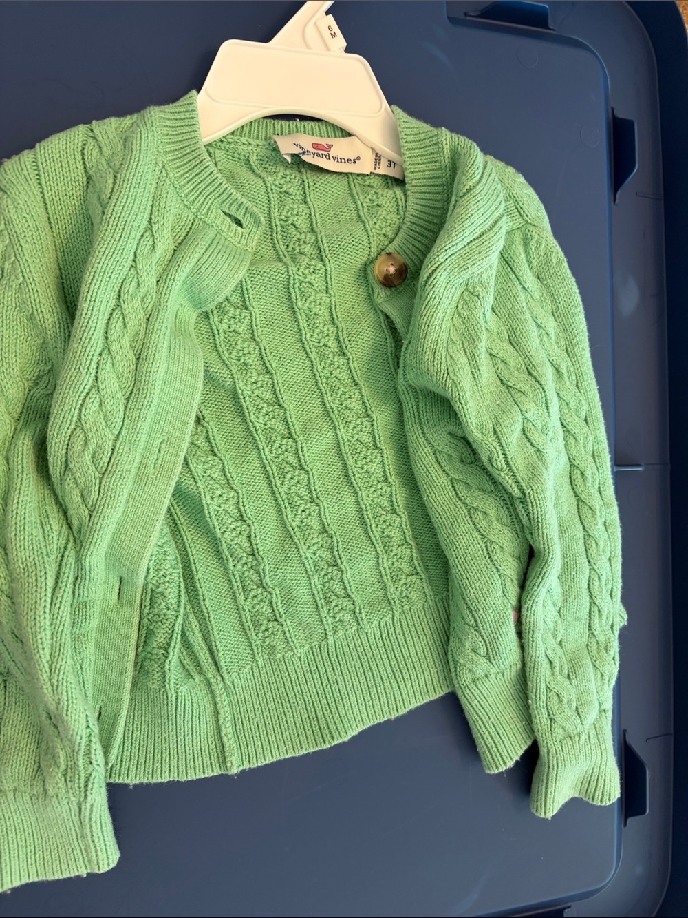 Vineyard Vines Light Green Cable Knit Cardigan